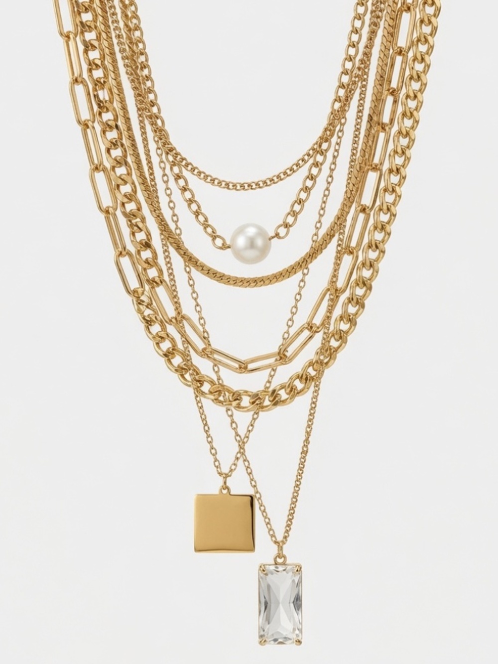 Layered Gold-Tone Multi-Chain Pendant Necklace